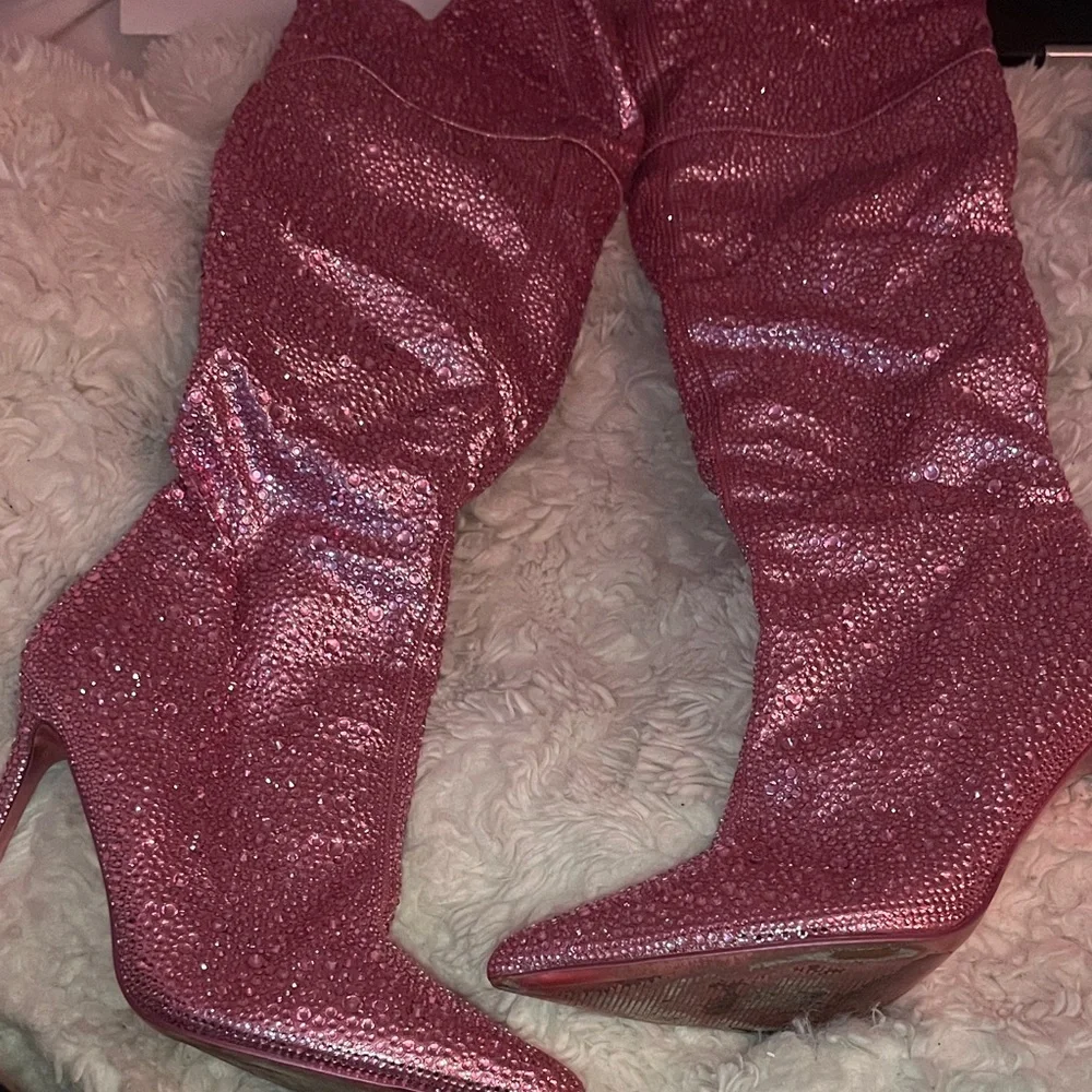 Pink Rhinestone Thigh High Boots - Picture 4 of 7